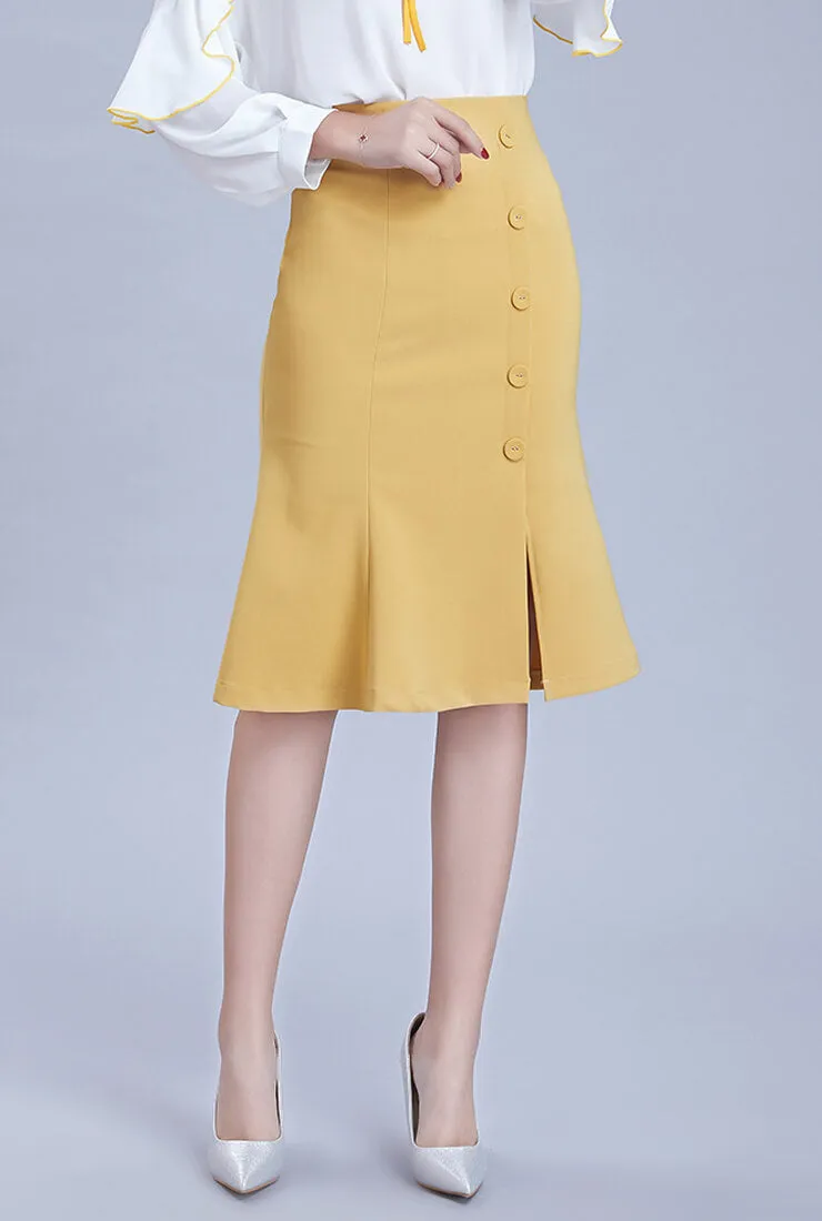 Solid Color Split Waist Slim Fishtail Midi Skirt