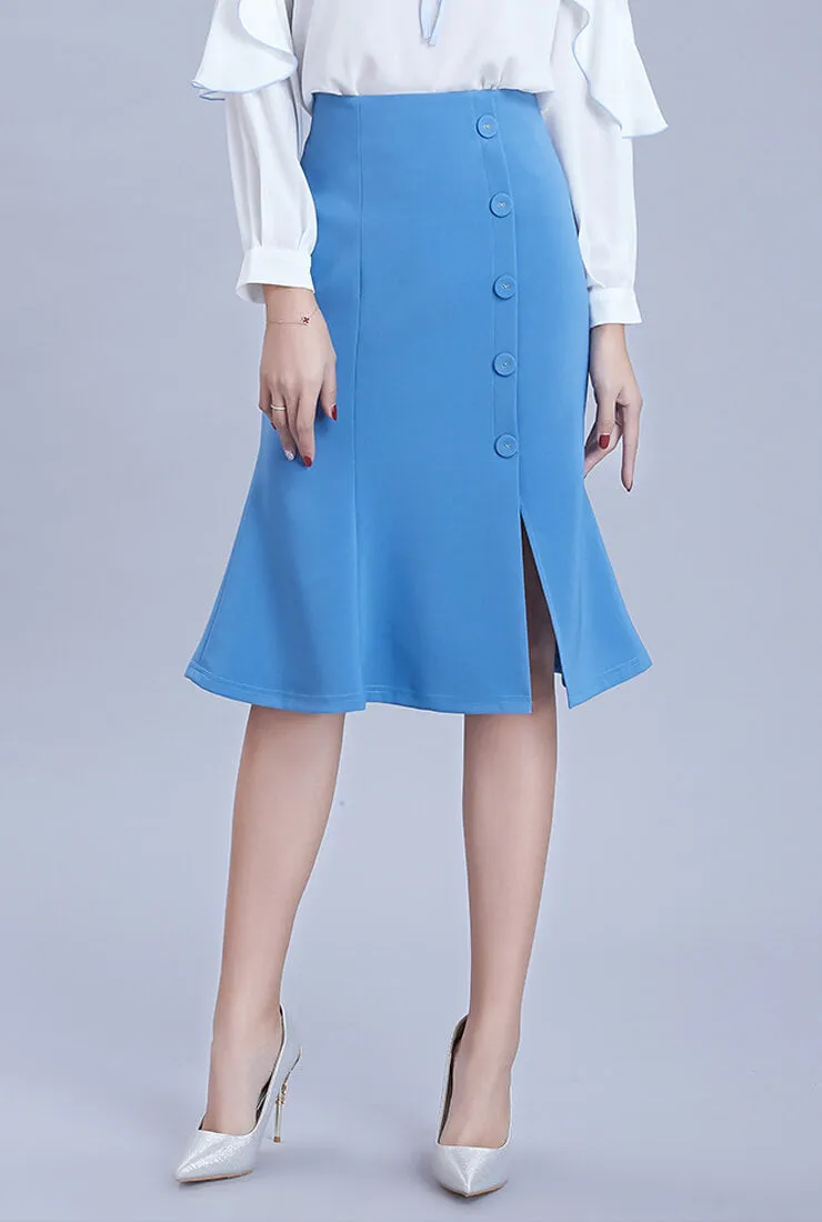 Solid Color Split Waist Slim Fishtail Midi Skirt