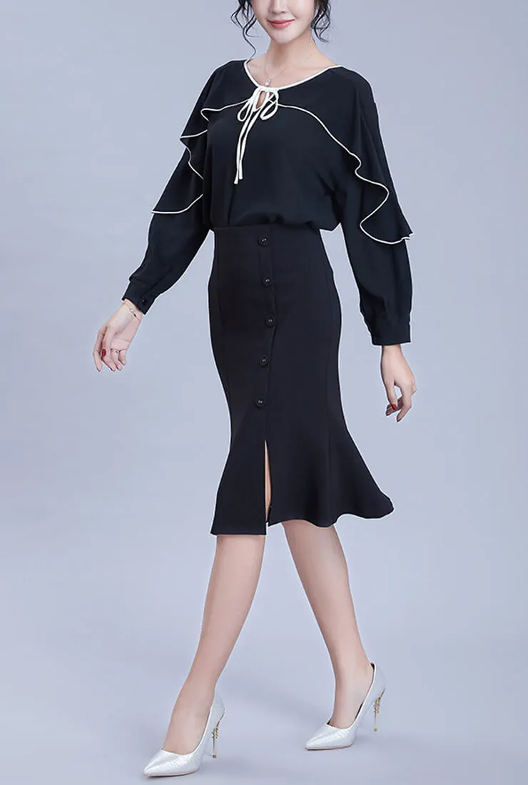 Solid Color Split Waist Slim Fishtail Midi Skirt