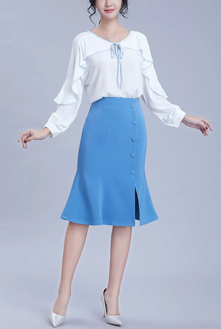 Solid Color Split Waist Slim Fishtail Midi Skirt