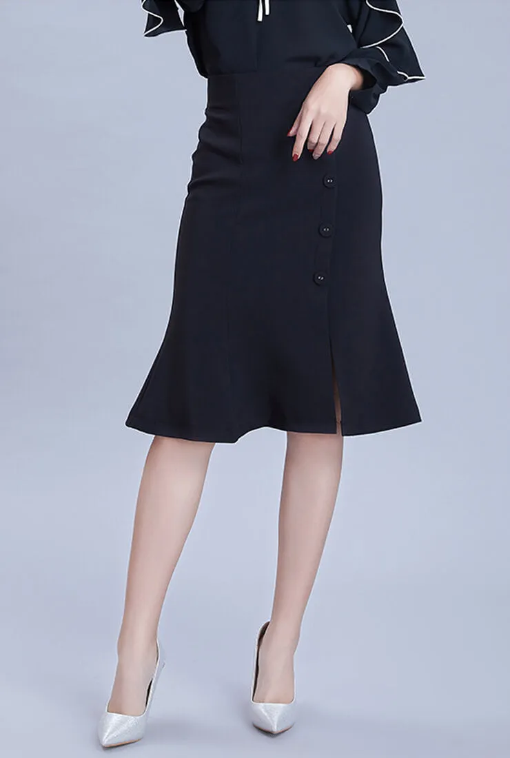 Solid Color Split Waist Slim Fishtail Midi Skirt