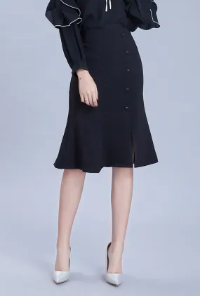Solid Color Split Waist Slim Fishtail Midi Skirt