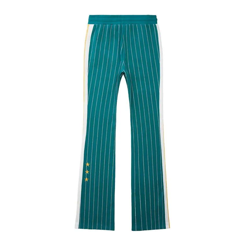 Stacked Pin Striped Varsity Track Pants - Alpine Green