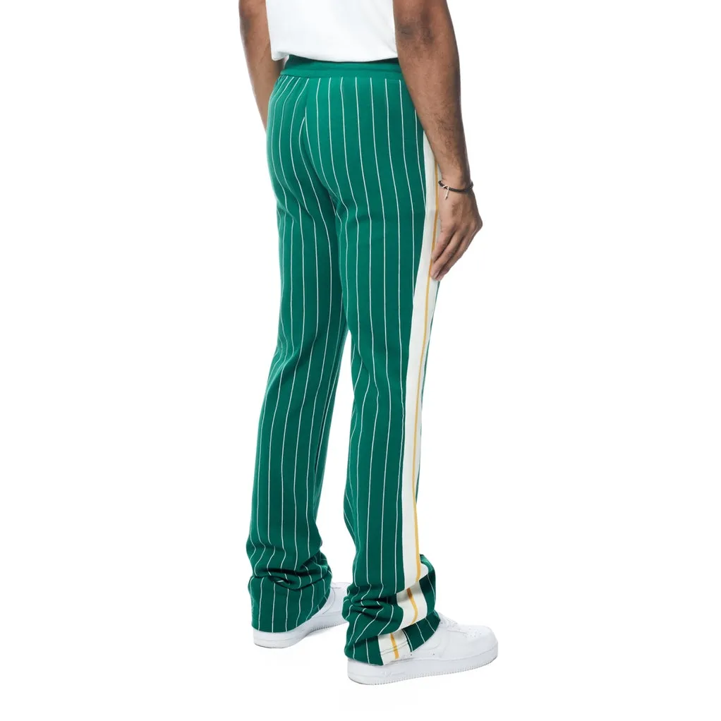 Stacked Pin Striped Varsity Track Pants - Alpine Green