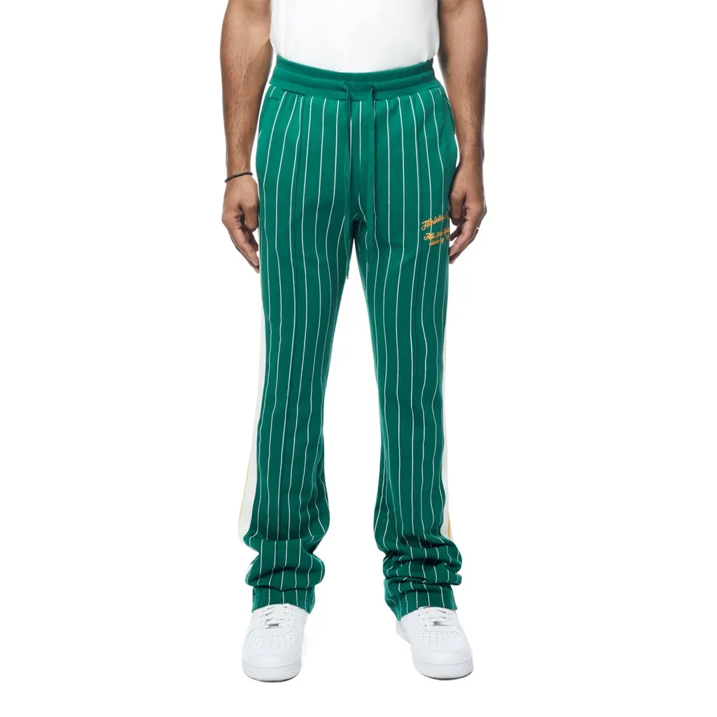 Stacked Pin Striped Varsity Track Pants - Alpine Green