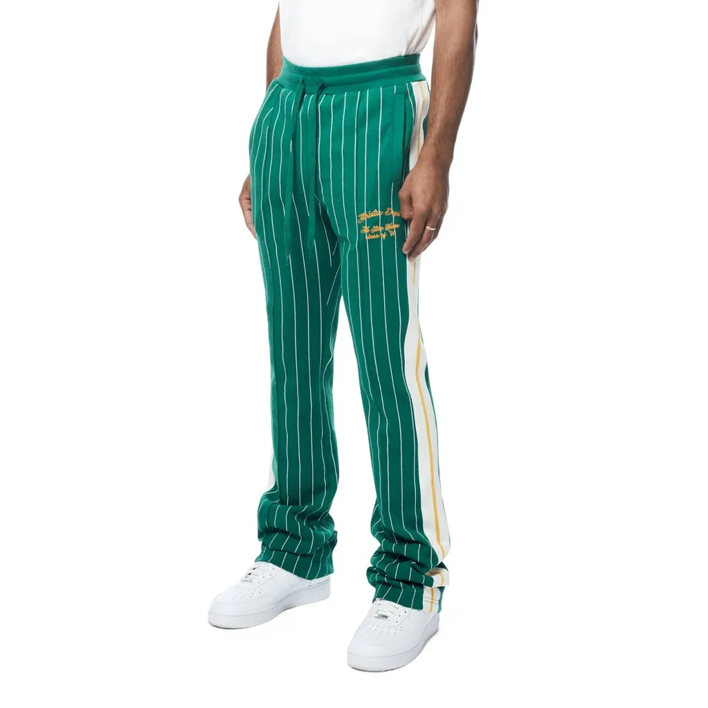Stacked Pin Striped Varsity Track Pants - Alpine Green