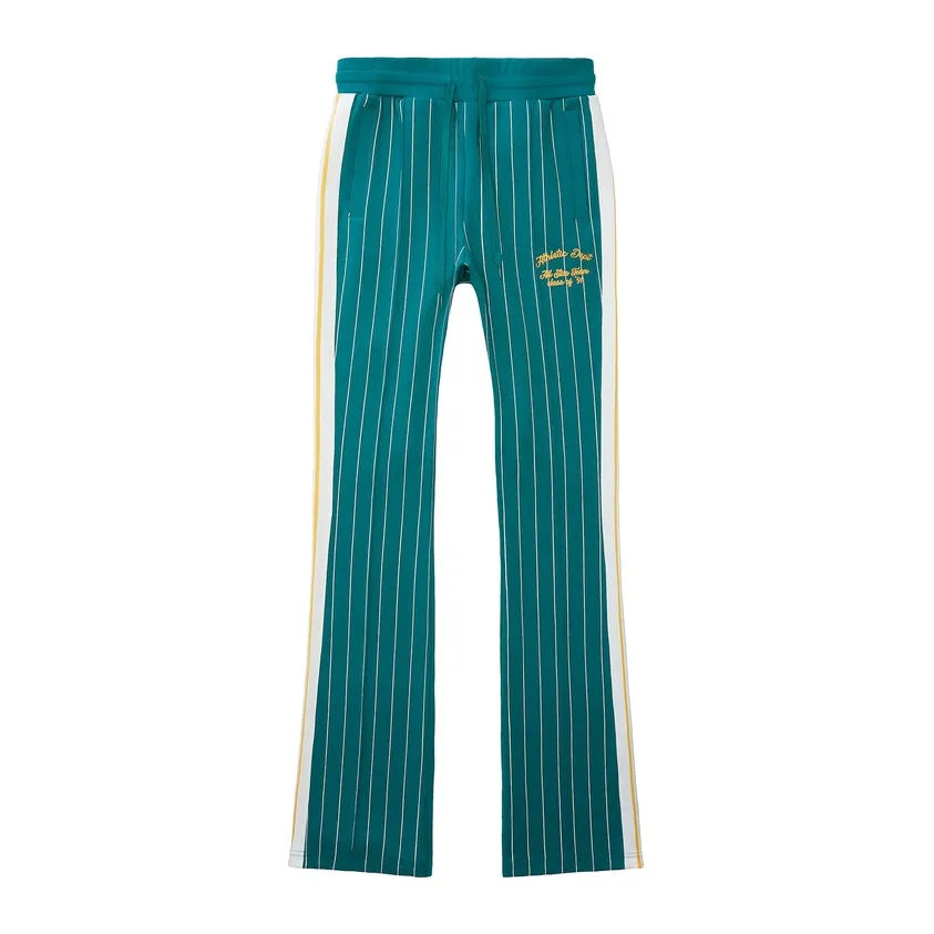 Stacked Pin Striped Varsity Track Pants - Alpine Green