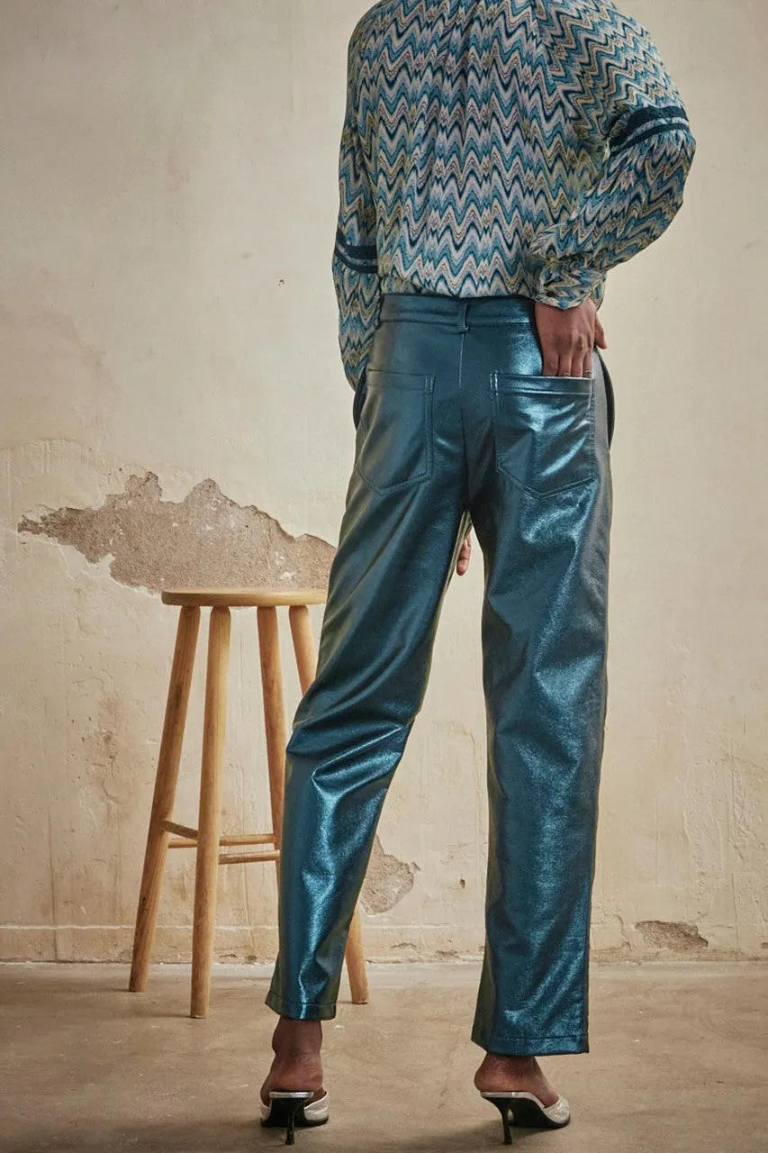 Straight Metallic Faux Leather Pants