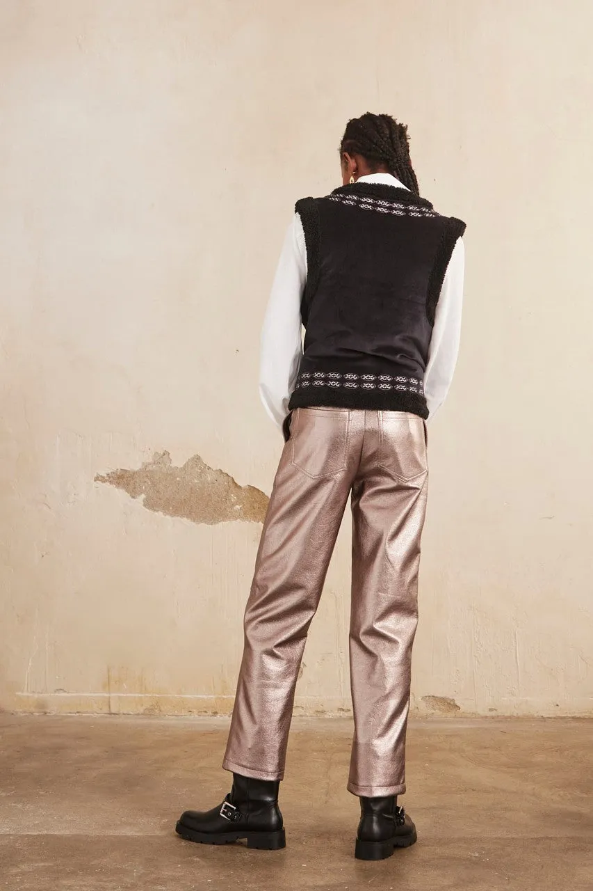 Straight Metallic Faux Leather Pants