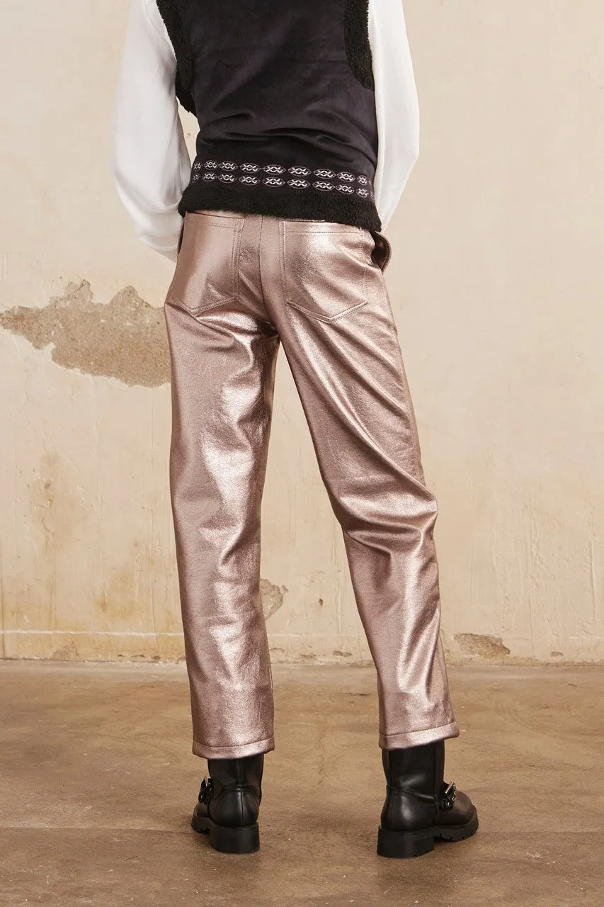 Straight Metallic Faux Leather Pants