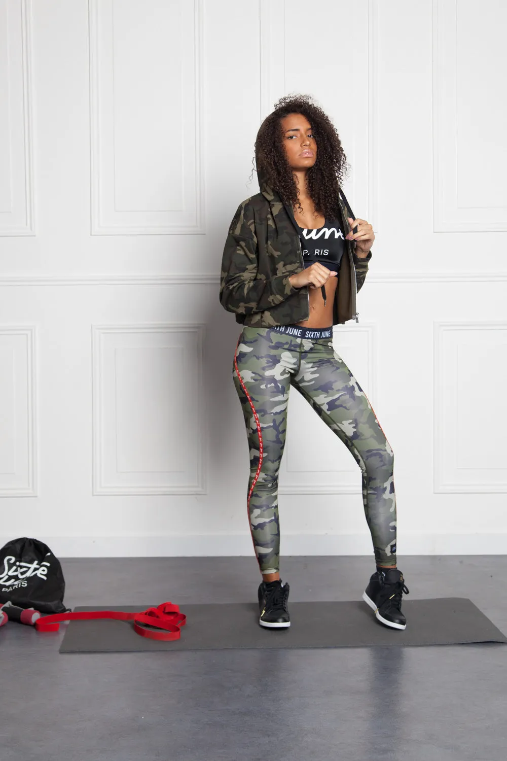 Sweat capuche zippé camouflage Sport kaki W2387VJA
