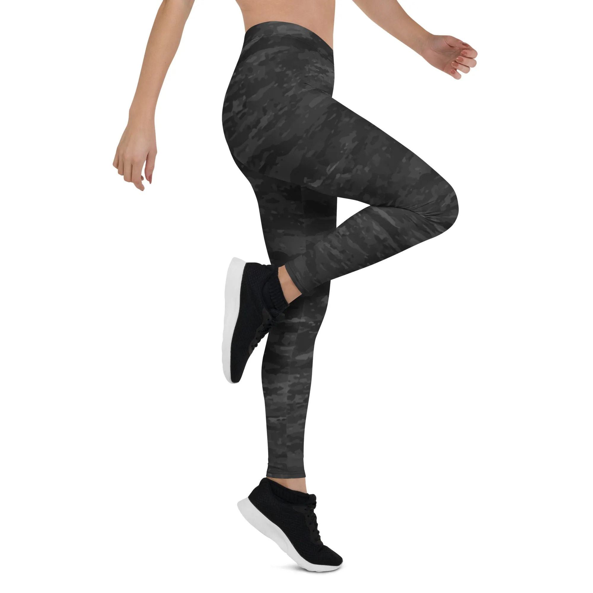 Textured Black Camouflage Leggings