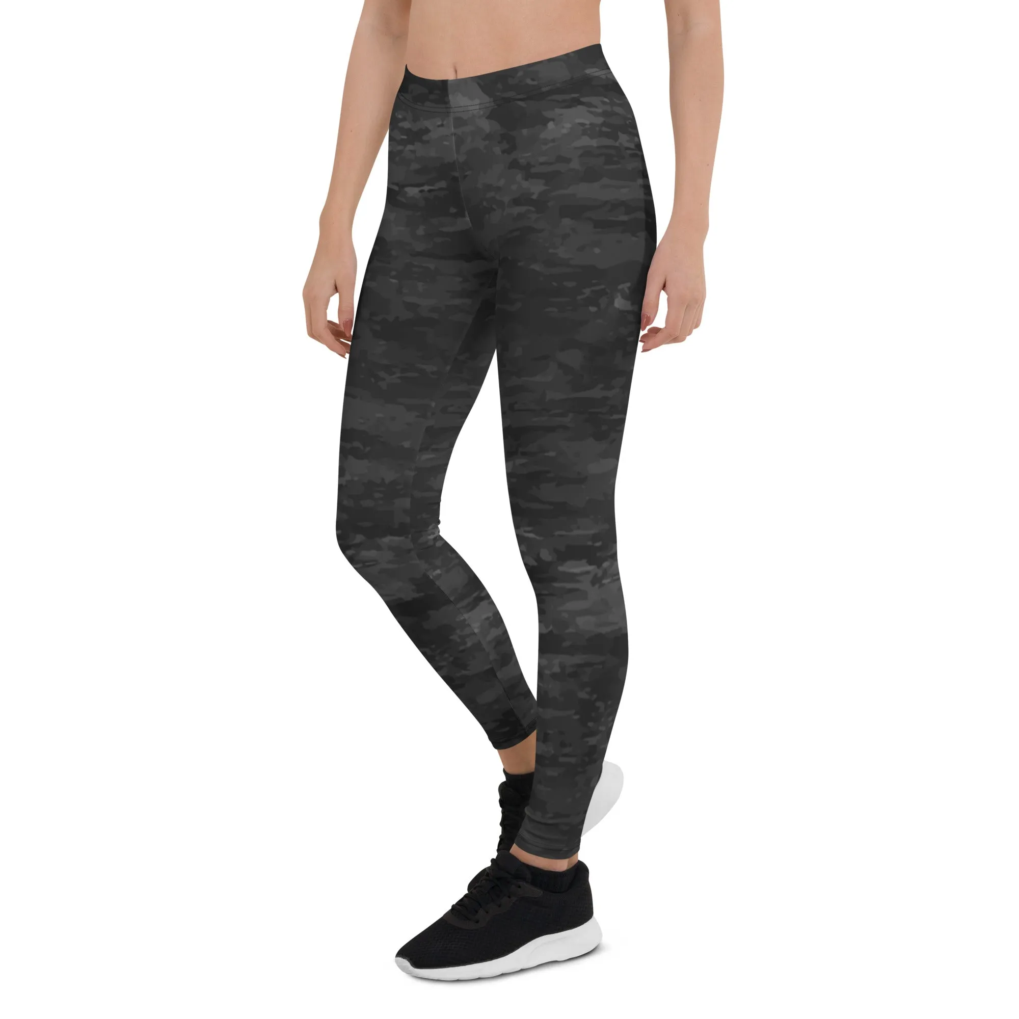 Textured Black Camouflage Leggings
