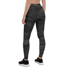 Textured Black Camouflage Leggings