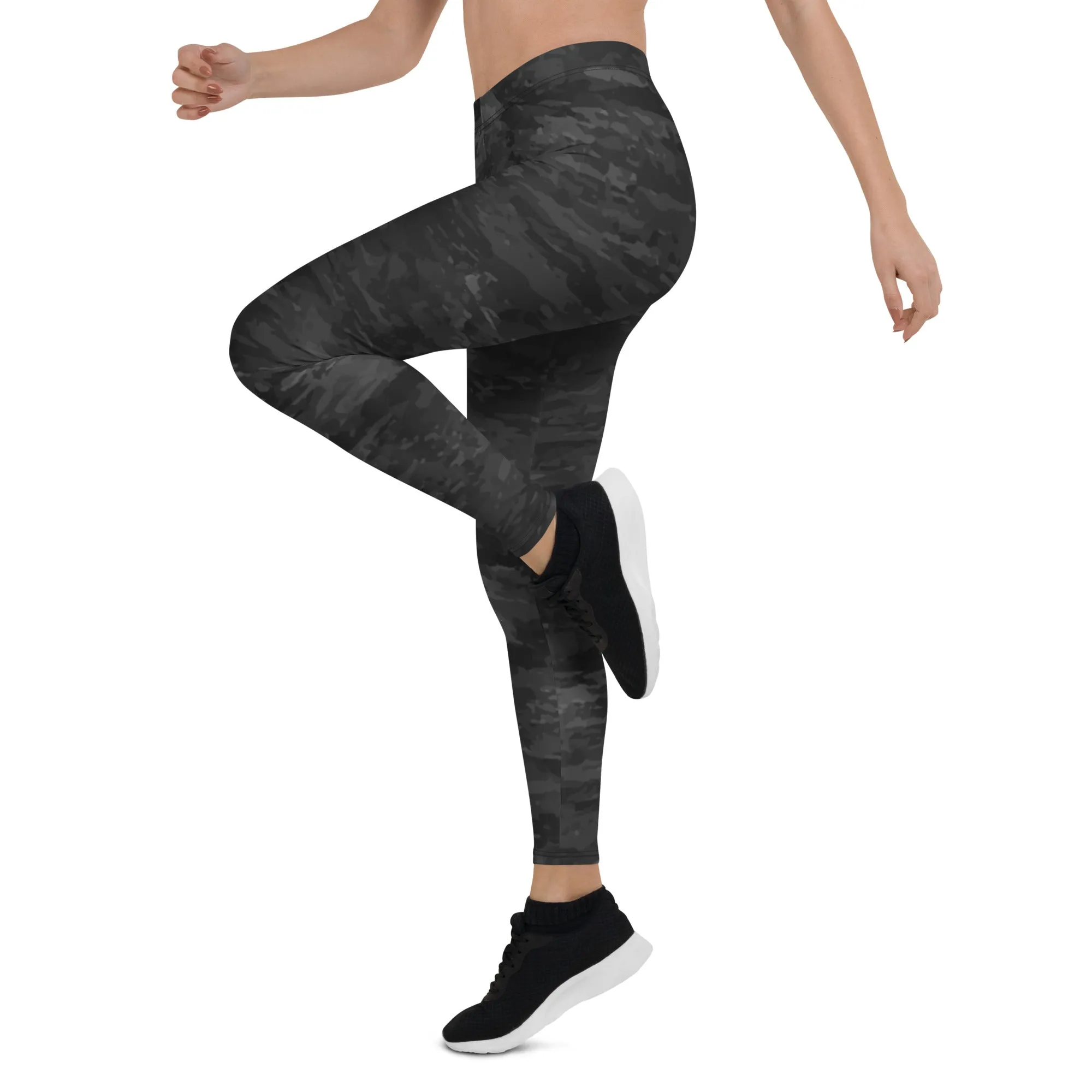 Textured Black Camouflage Leggings