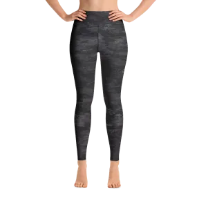 Textured Black Camouflage Yoga Leggings - With Pockets