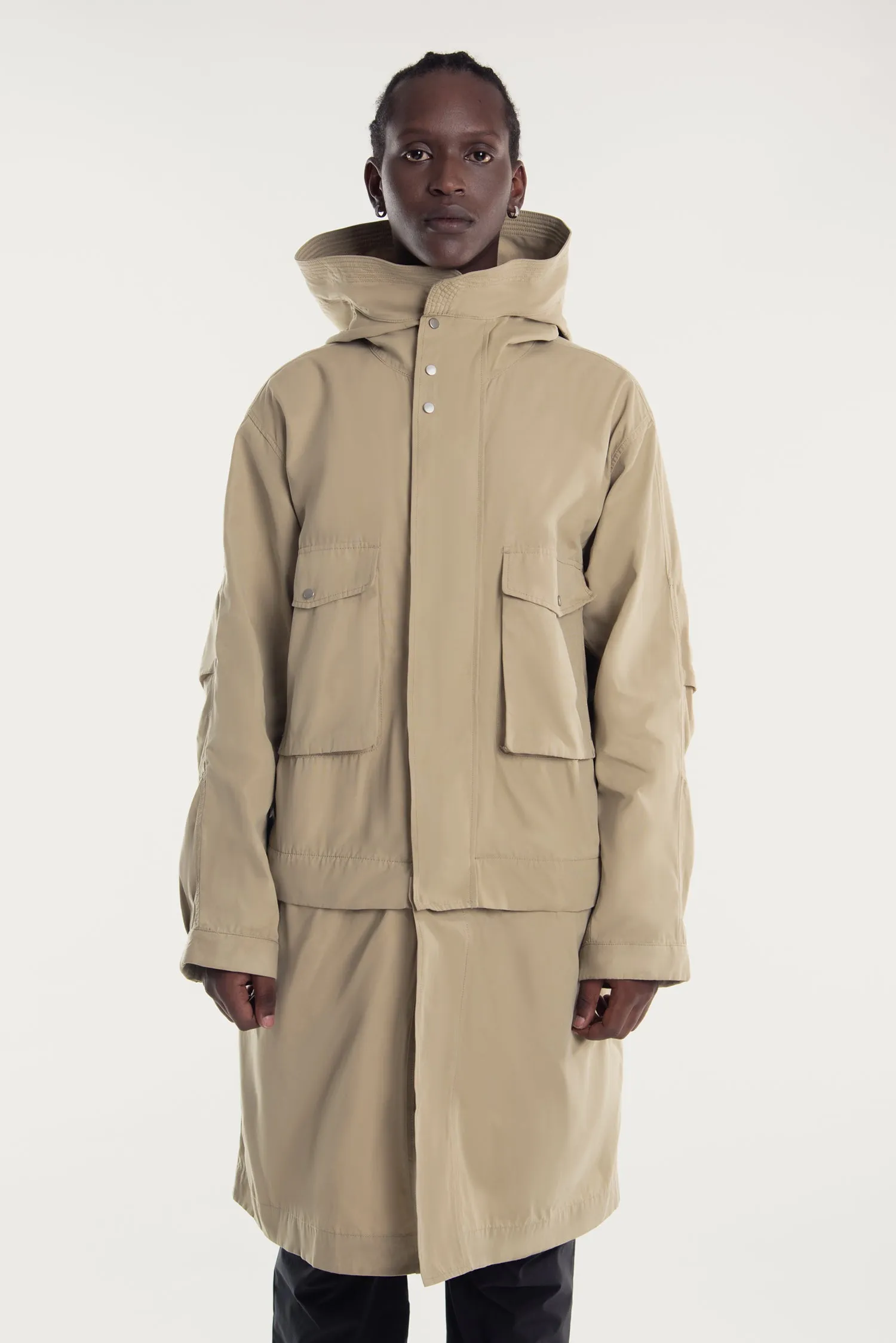 UNISEX WAXED COTTON CONVERTIBLE HOOD PARKA
