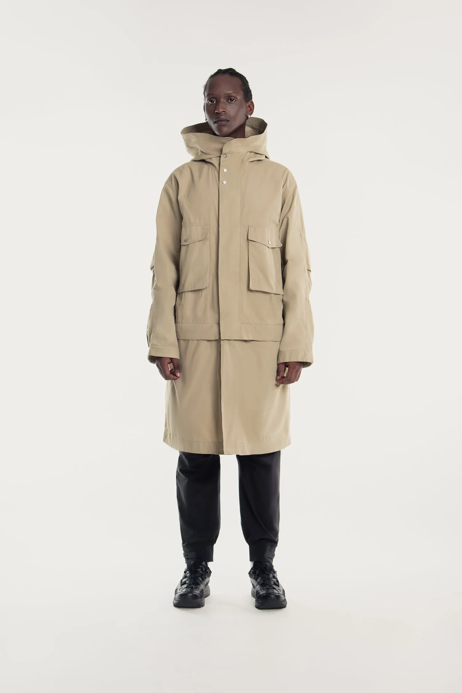 UNISEX WAXED COTTON CONVERTIBLE HOOD PARKA
