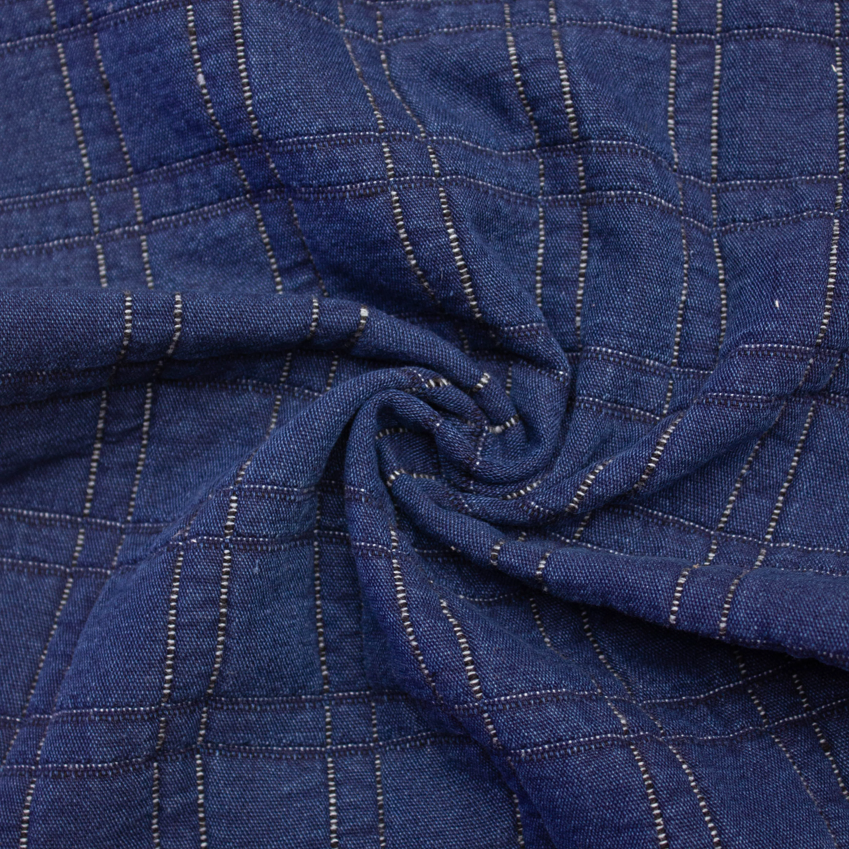 Vincent Denim Blue Check Cotton Blend SHOWROOM SAMPLE 34CM X 60CM