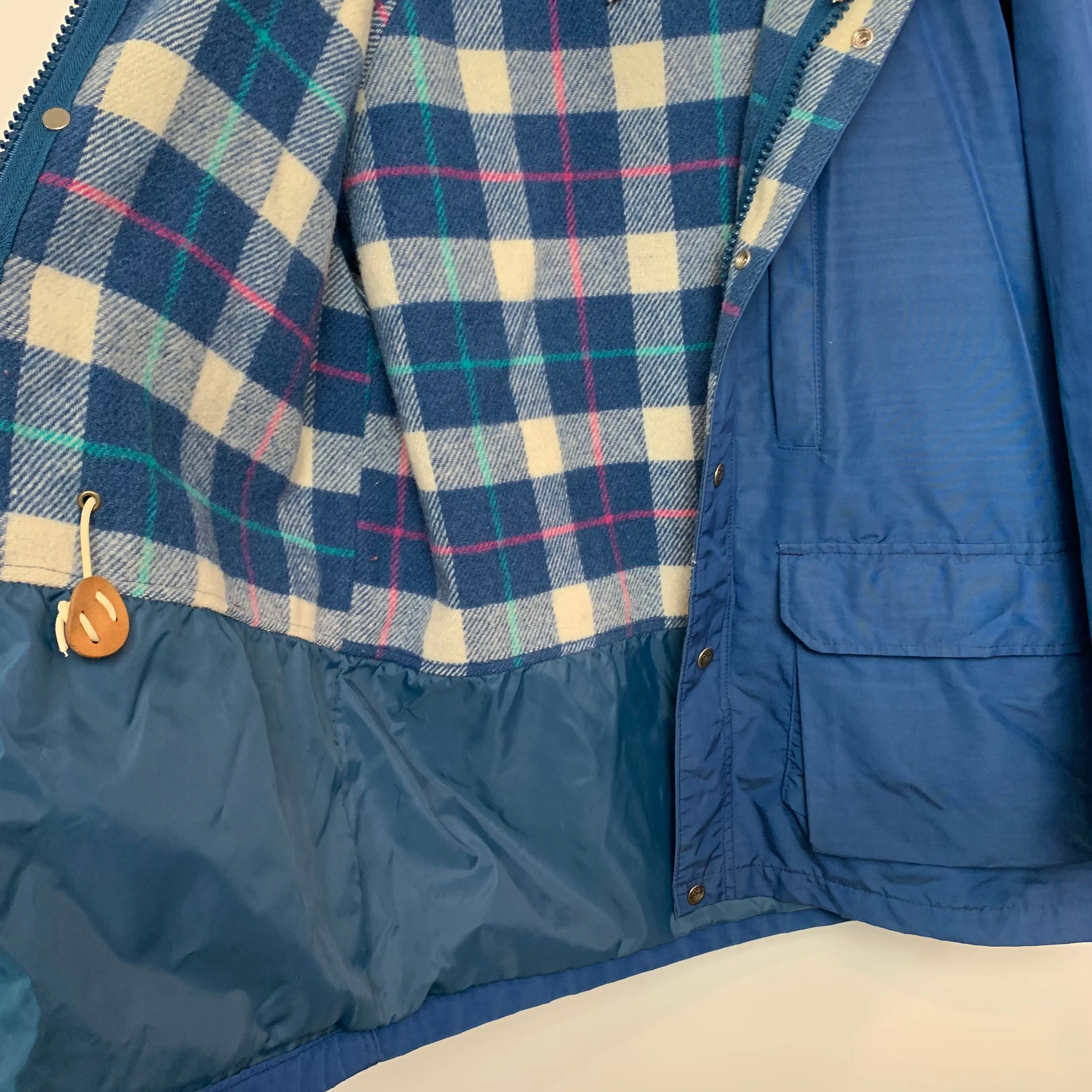 Vintage 70s 80s Woolrich Woman Blue Jacket Hooded Field Chore Parka Plaid Wool Medium