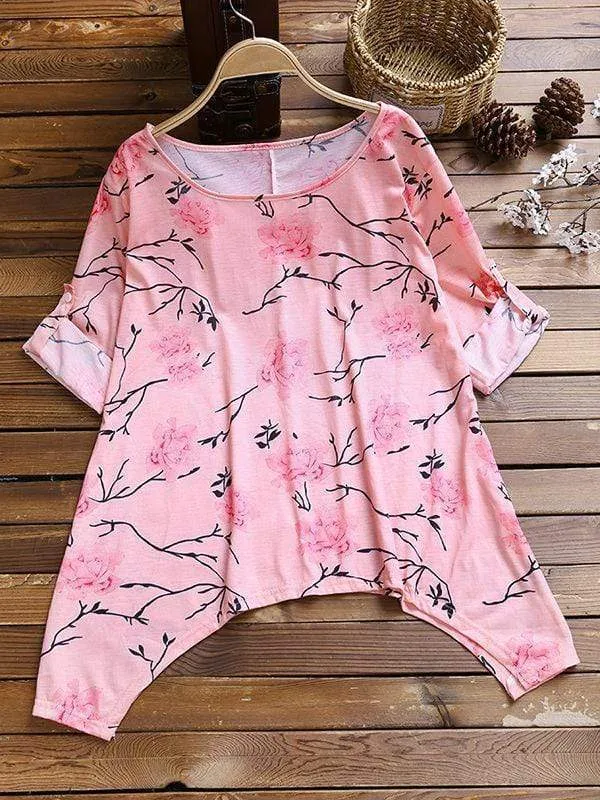 Vintage Ethnic Floral Print Blouses