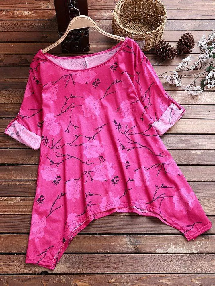 Vintage Ethnic Floral Print Blouses
