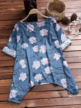 Vintage Ethnic Floral Print Blouses