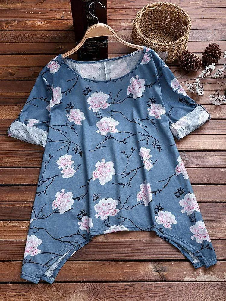 Vintage Ethnic Floral Print Blouses