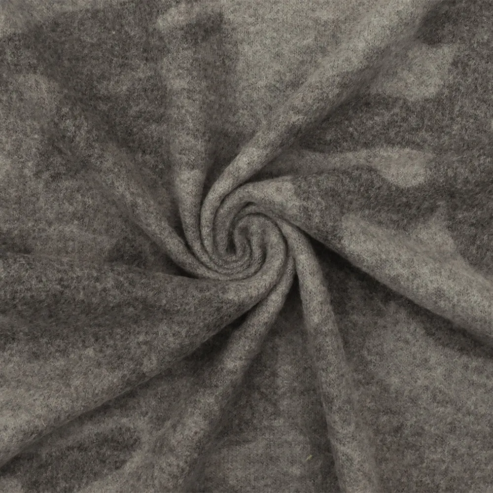 Vintage Gray-Multi Camo Printed Stretch Poly Brushed Jersey Knit Fabric