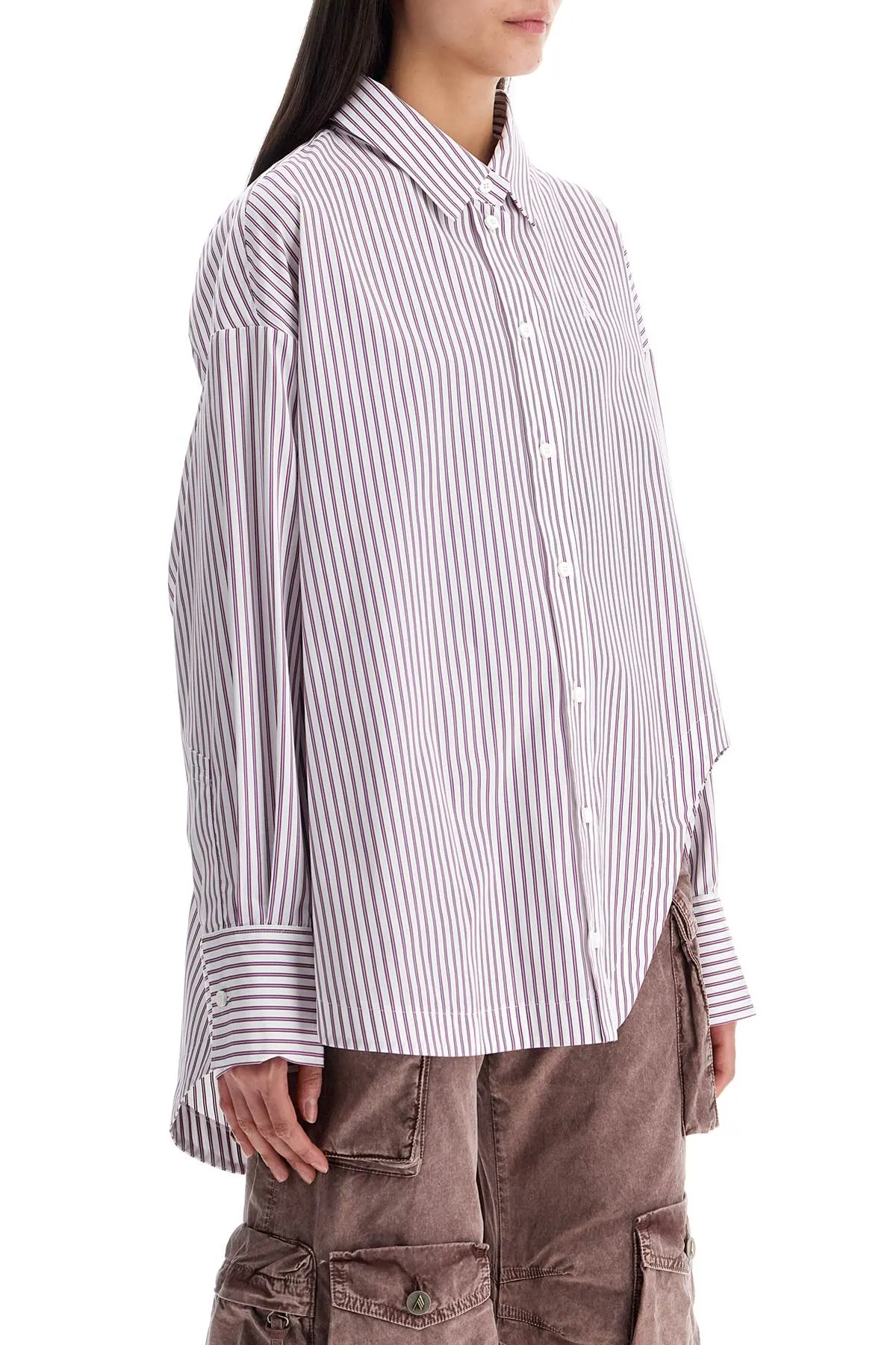white and purple striped oversized shirt