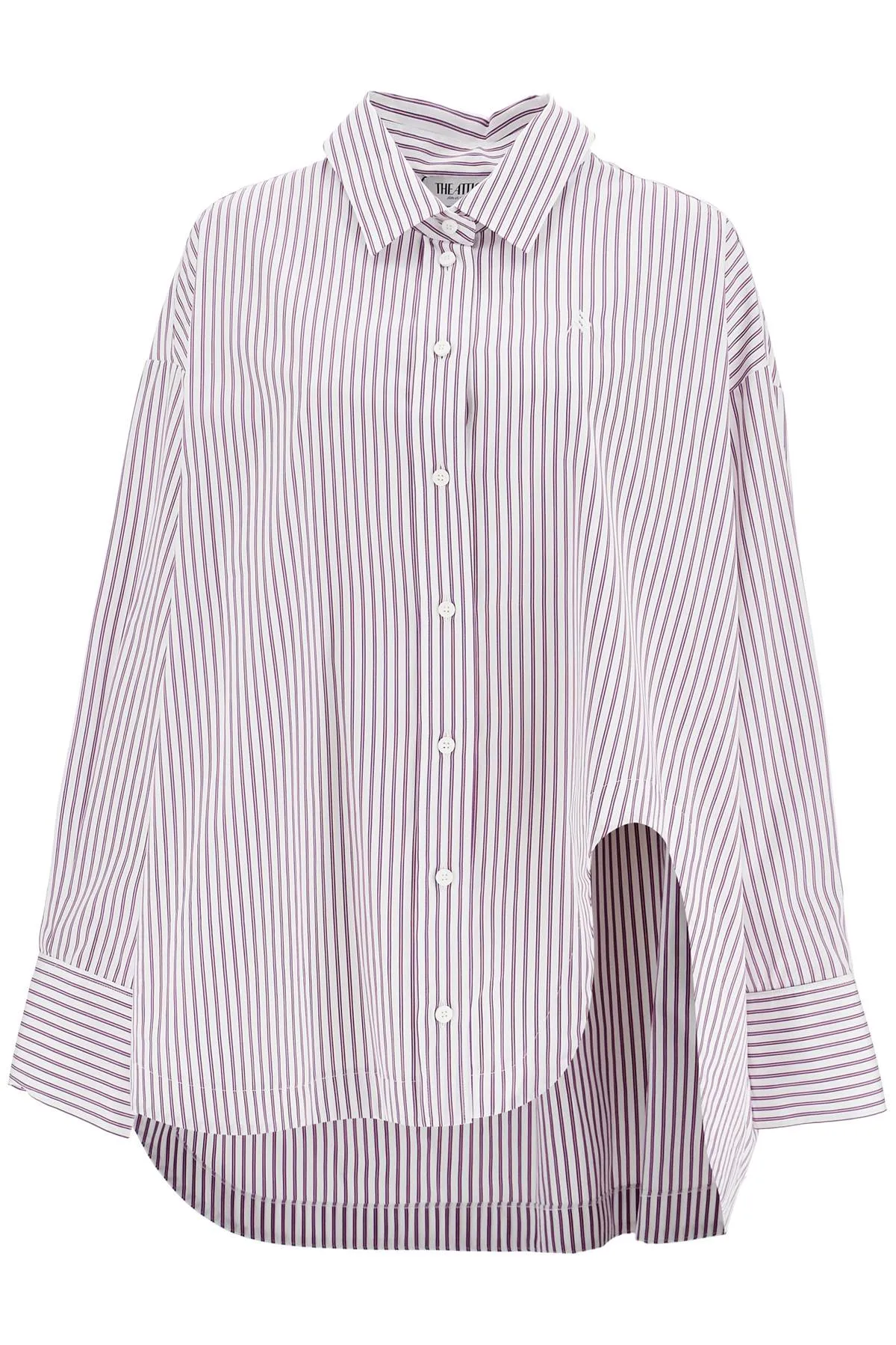 white and purple striped oversized shirt