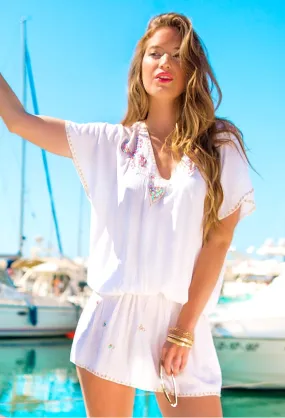 White Cotton Drop Waist Beach Dress