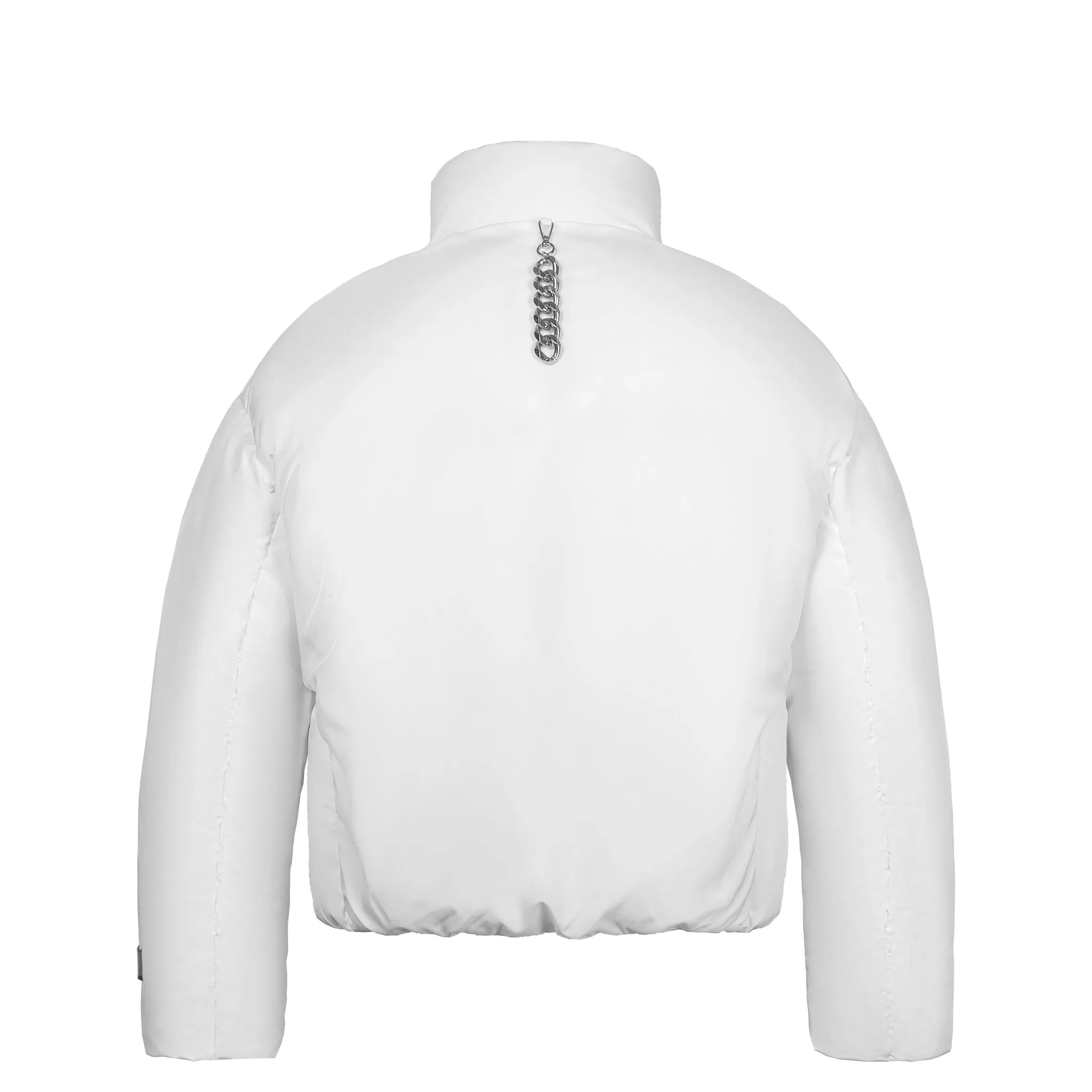 White Customized Bolt Buckle Geometric Contrast Down Jacket