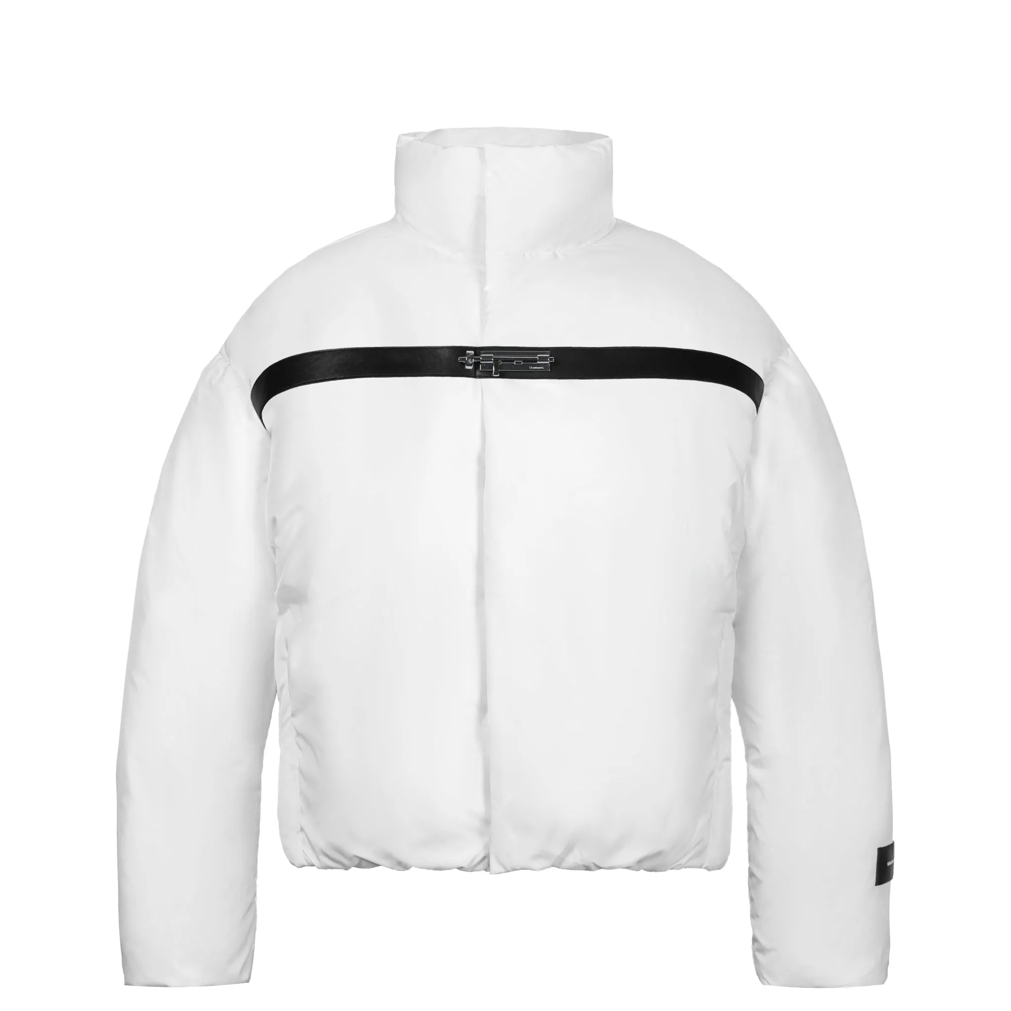 White Customized Bolt Buckle Geometric Contrast Down Jacket