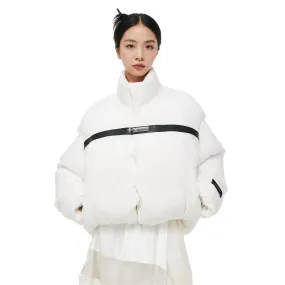 White Customized Bolt Buckle Geometric Contrast Down Jacket