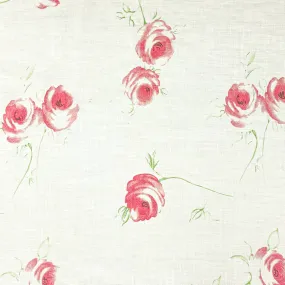 White-Pink-Multi Floral Lily Printed Linen Woven Fabric