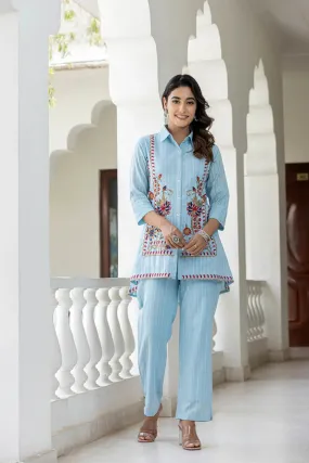 WOMEN'S COORD SET WITH TRENDY FLOWER EMBROIDERY