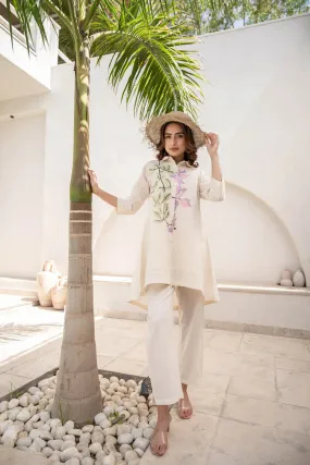 WOMEN'S OFF-WHITE COTTON DOBI SET WITH FLOWER PRINT