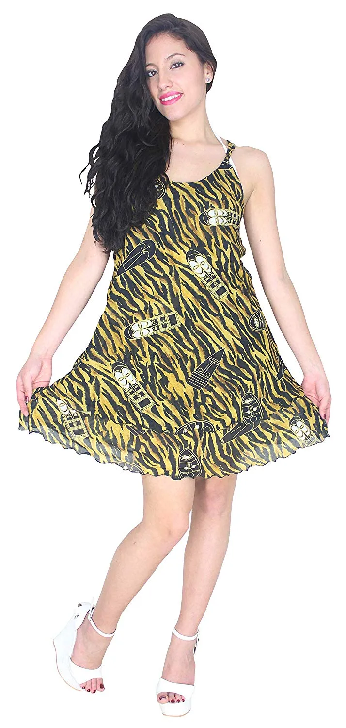 Women's Summer Casual Loose Swing T- Beach Sundress Kaftan Cover Up Print Silk