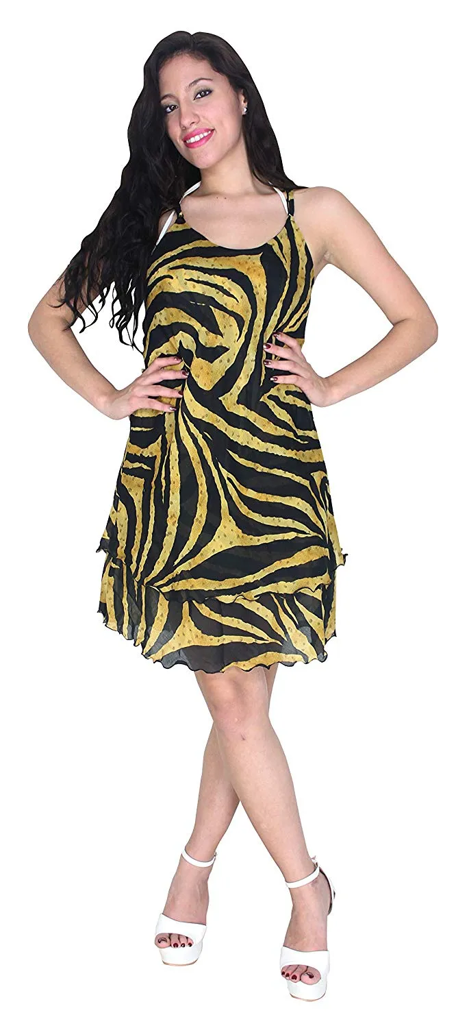 Women's Summer Casual Loose Swing T- Beach Sundress Kaftan Cover Up Print Silk