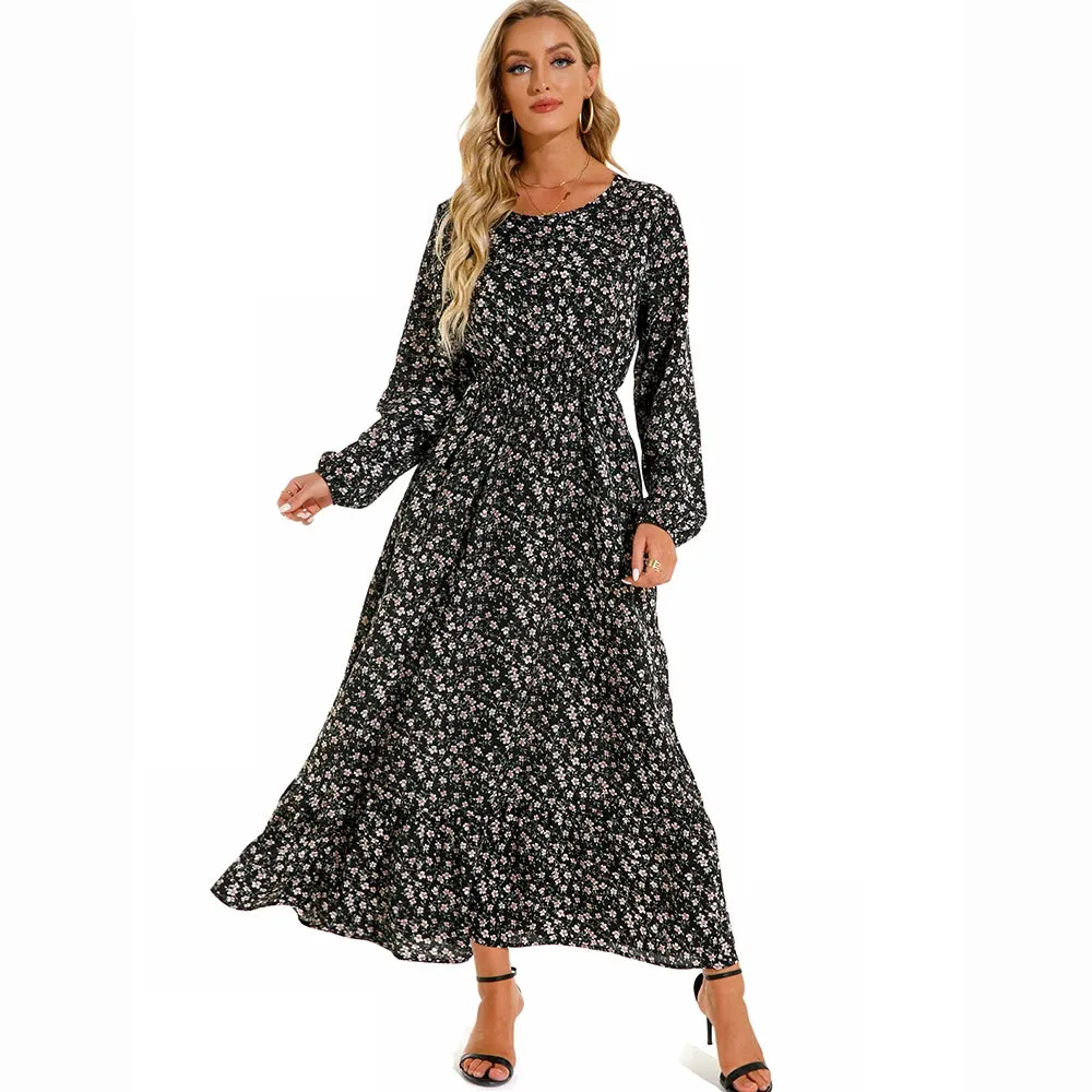 XIBUSANA 2024 Spring Summer Bohemian Women Maxi Dress - Casual Long Sleeve High Waist Beach Chiffon Floral Dress