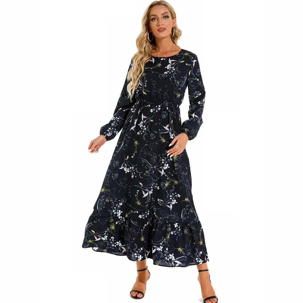 XIBUSANA 2024 Spring Summer Bohemian Women Maxi Dress - Casual Long Sleeve High Waist Beach Chiffon Floral Dress