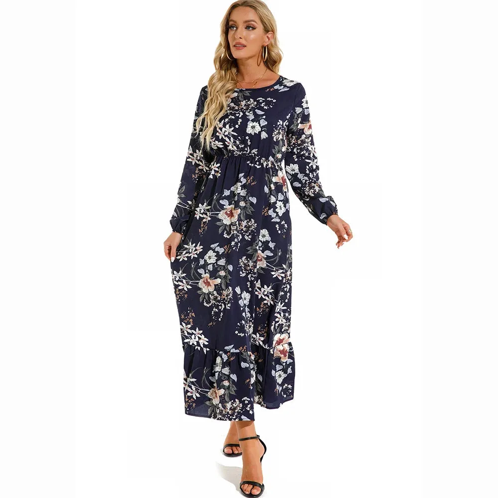 XIBUSANA 2024 Spring Summer Bohemian Women Maxi Dress - Casual Long Sleeve High Waist Beach Chiffon Floral Dress