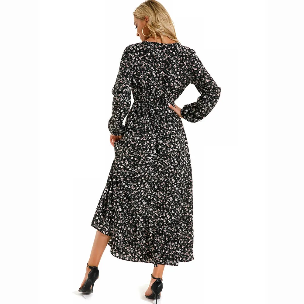 XIBUSANA 2024 Spring Summer Bohemian Women Maxi Dress - Casual Long Sleeve High Waist Beach Chiffon Floral Dress