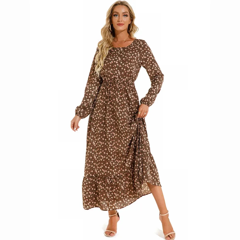 XIBUSANA 2024 Spring Summer Bohemian Women Maxi Dress - Casual Long Sleeve High Waist Beach Chiffon Floral Dress