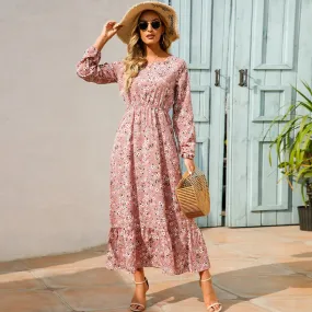 XIBUSANA 2024 Spring Summer Bohemian Women Maxi Dress - Casual Long Sleeve High Waist Beach Chiffon Floral Dress